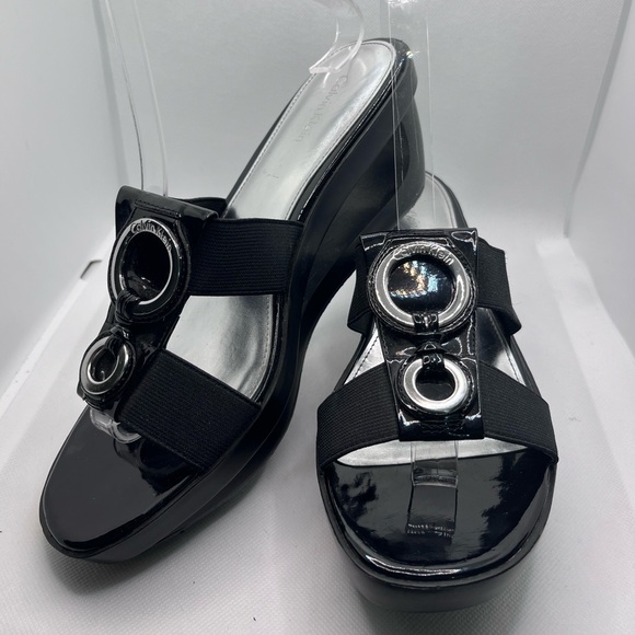 Calvin Klein Shoes - Calvin Klein's Yessica Patent Leather Sandals! (Size 7.5)  Black Wedge Womens